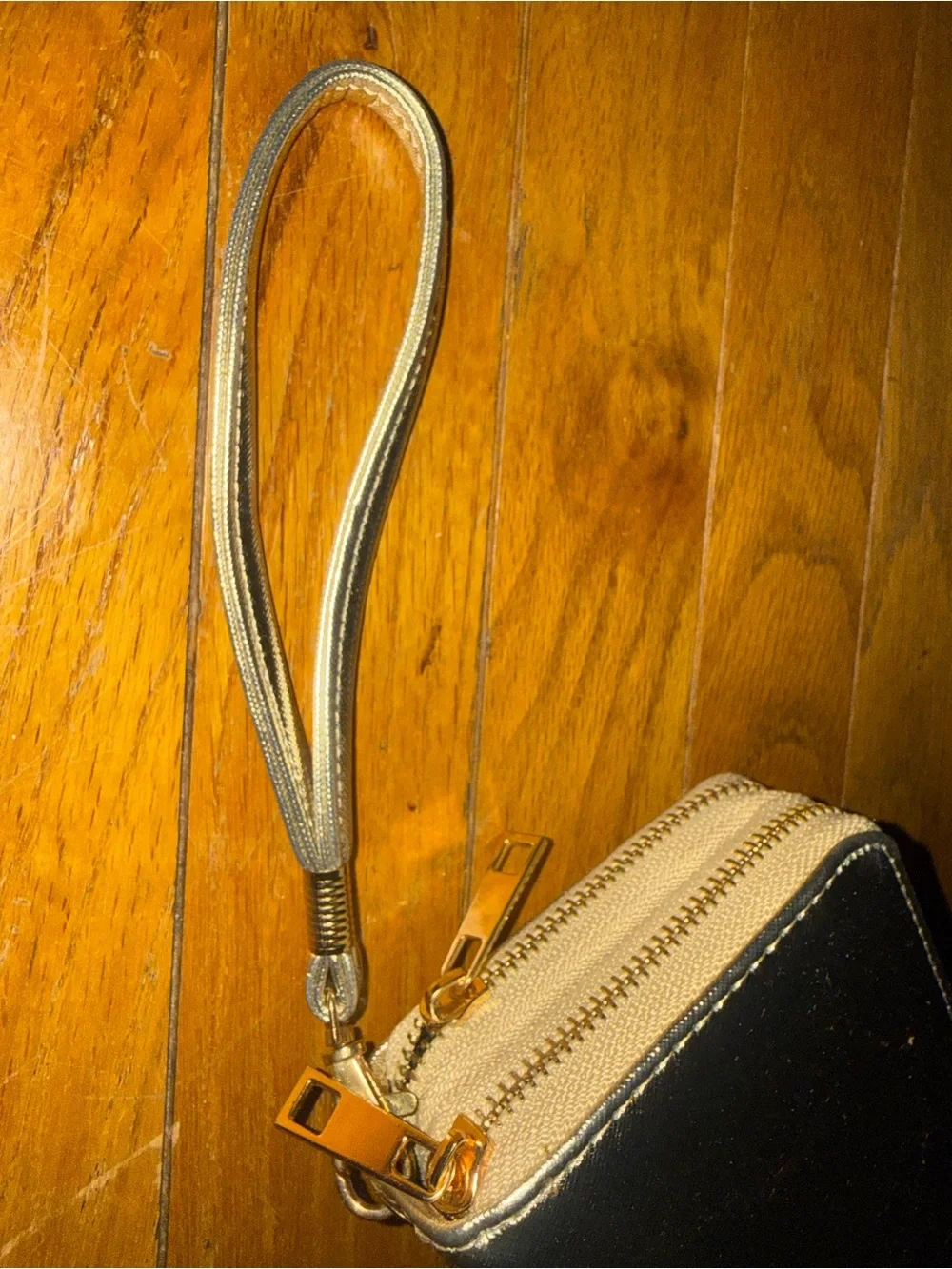Metallic Silver Wristlet Clutch with Zip and Strap